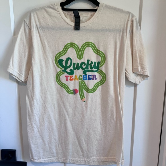 Lucky Teacher T-Shirt - Cream and Green - Picture 1 of 2